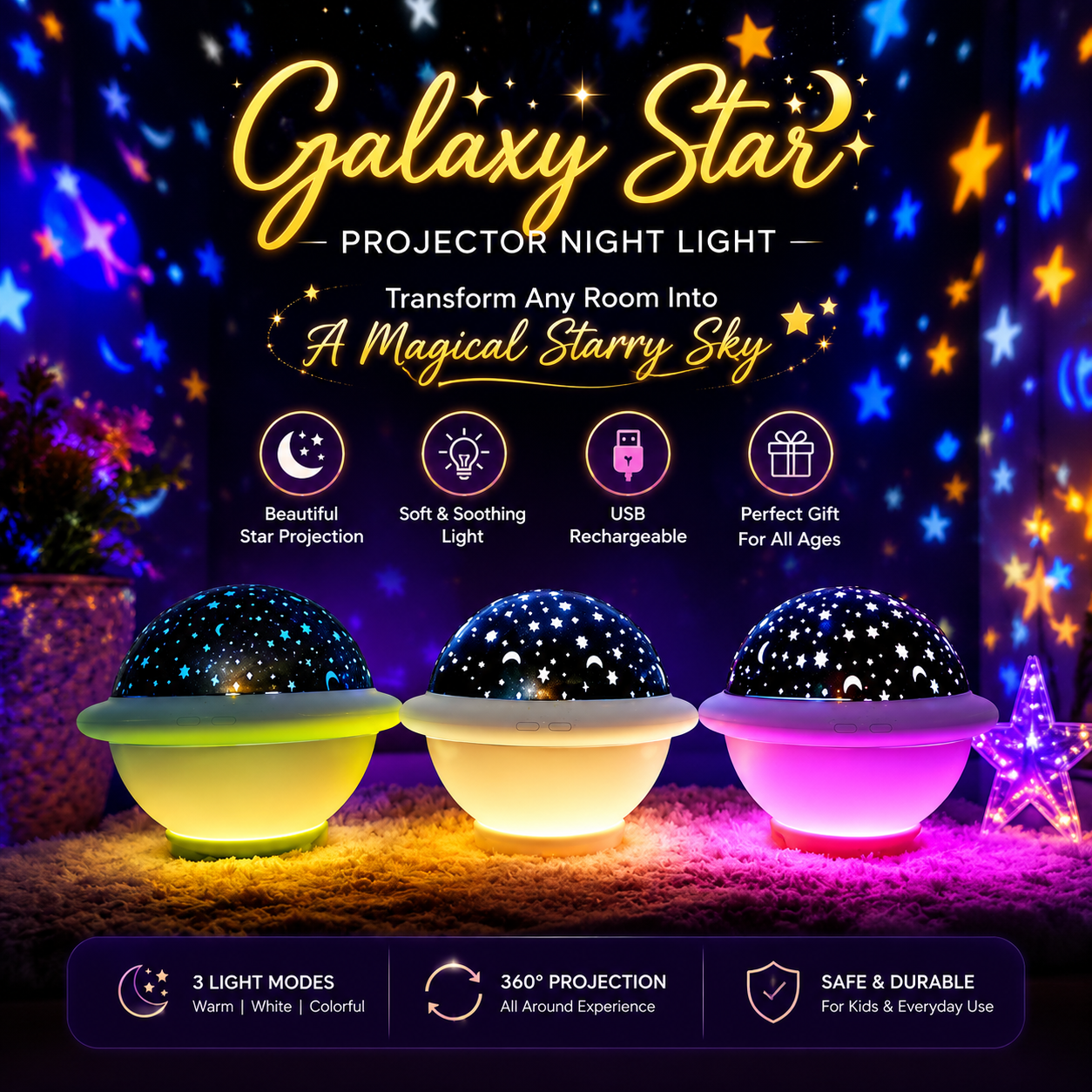UFO Starry Sky Galaxy Projector Night Light