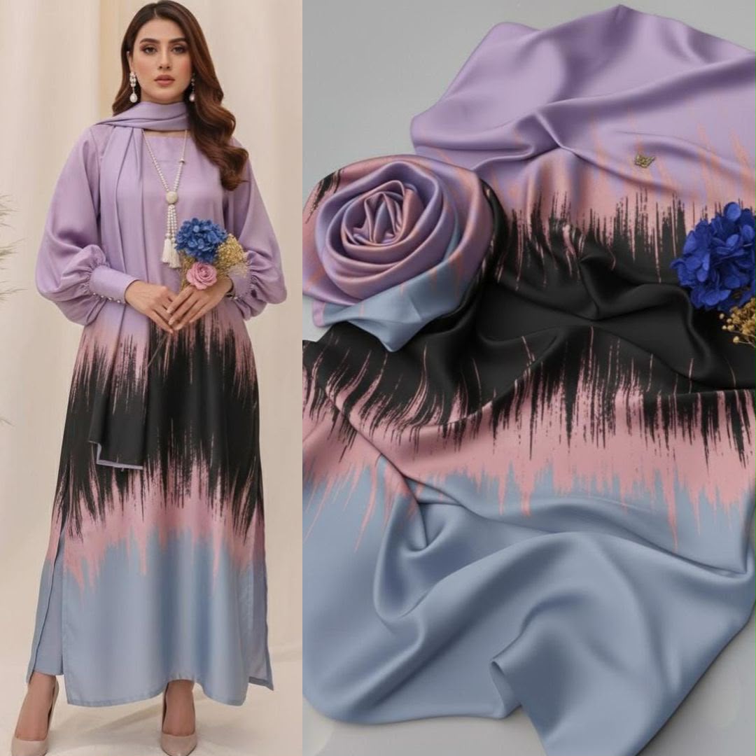 LULUSAR Digital Printed Fancy 3 Piece Shamooz Silk Suit Online Pakistan