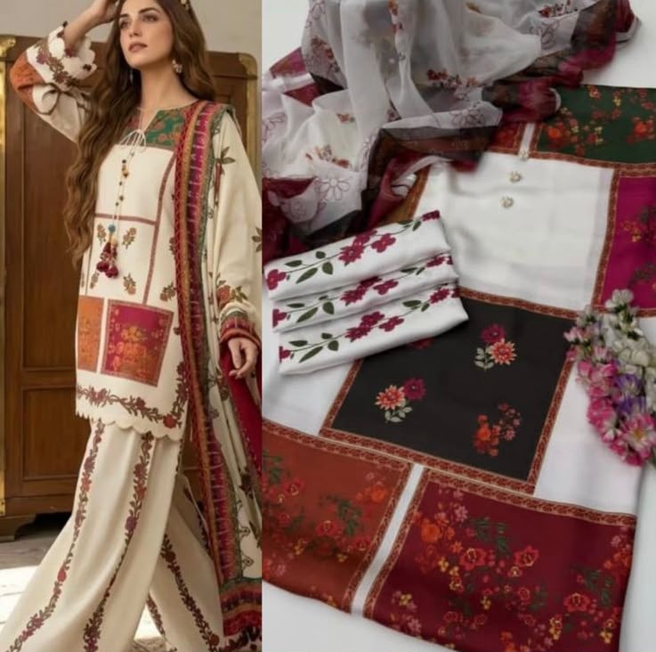 LULUSAR Digital Printed Fancy 3 Piece Shamooz Silk Suit Online Pakistan