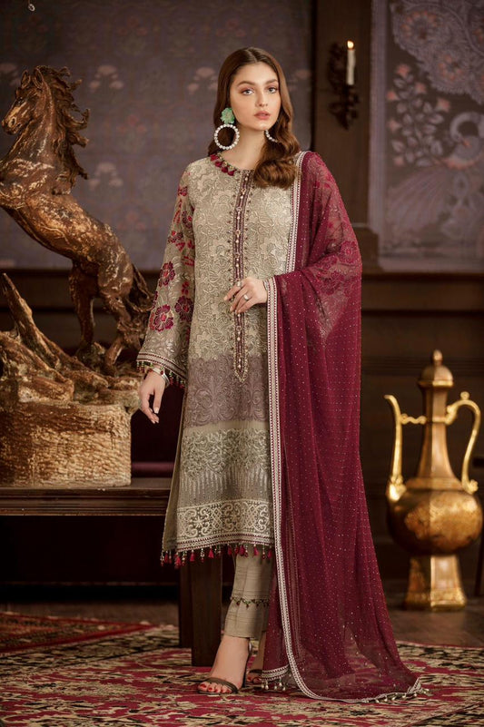 FLOSSIVE HEAVY EMBROIDERED UNSTITCHED 3PC SUIT